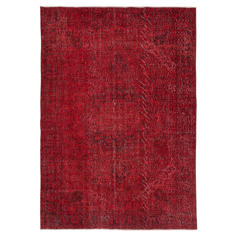 Vintage Wool Area Rug Overdyed in Red for Contemporary Interiors. Hand-knotted in Turkey Vintage Wool Area Rug Overdyed in Red for Contemporary Interiors. Hand-knotted in Turkey