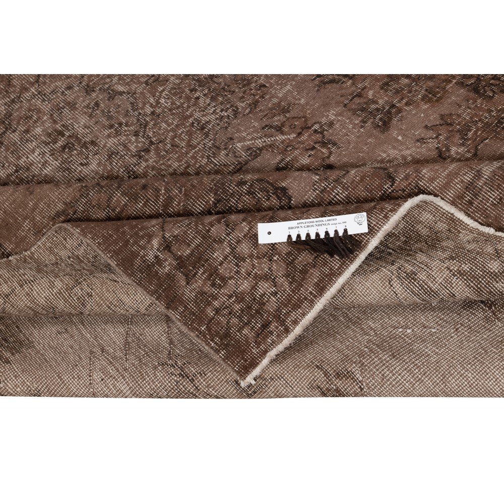 Contemporary Handmade Turkish Wool Area Rug. Vintage Brown Redyed Carpet for Living Room