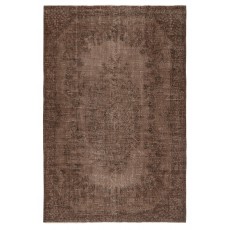 Contemporary Handmade Turkish Wool Area Rug. Vintage Brown Redyed Carpet for Living Room