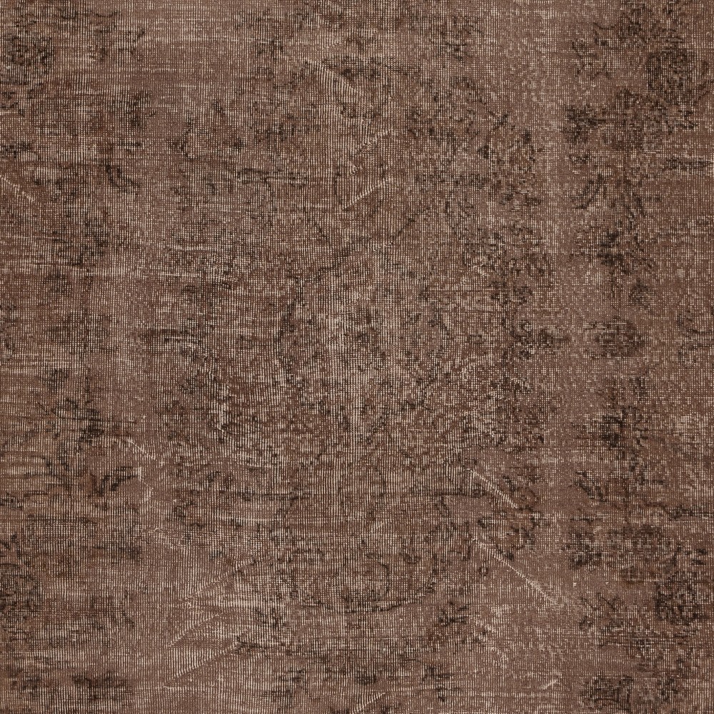 Contemporary Handmade Turkish Wool Area Rug. Vintage Brown Redyed Carpet for Living Room