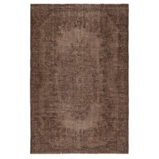 Contemporary Handmade Turkish Wool Area Rug. Vintage Brown Redyed Carpet for Living Room