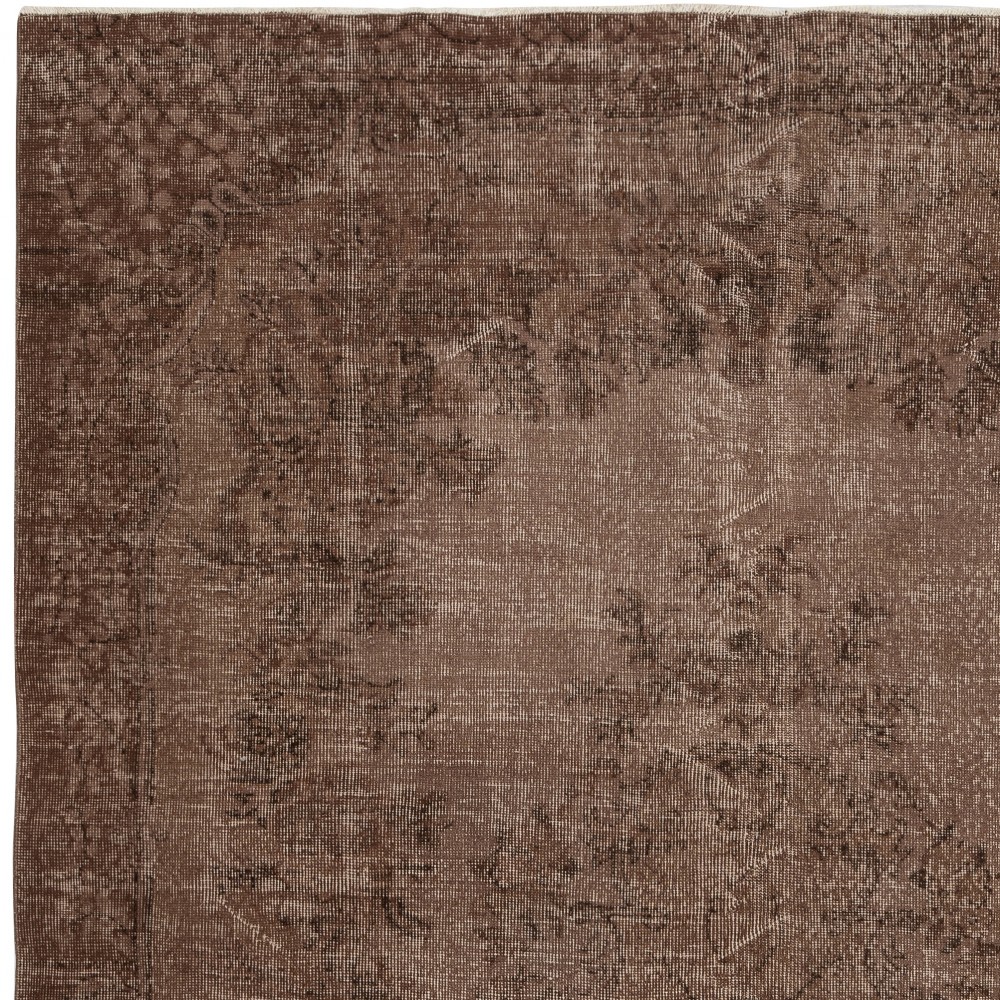 Contemporary Handmade Turkish Wool Area Rug. Vintage Brown Redyed Carpet for Living Room