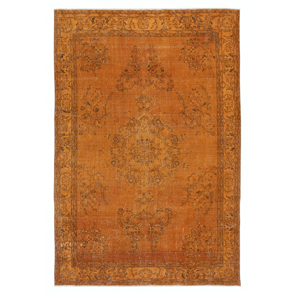 Orange Overdyed Vintage Turkish Area Rug. Hand-Knotted Wool Carpet for Modern Interiors Orange Overdyed Vintage Turkish Area Rug. Hand-Knotted Wool Carpet for Modern Interiors