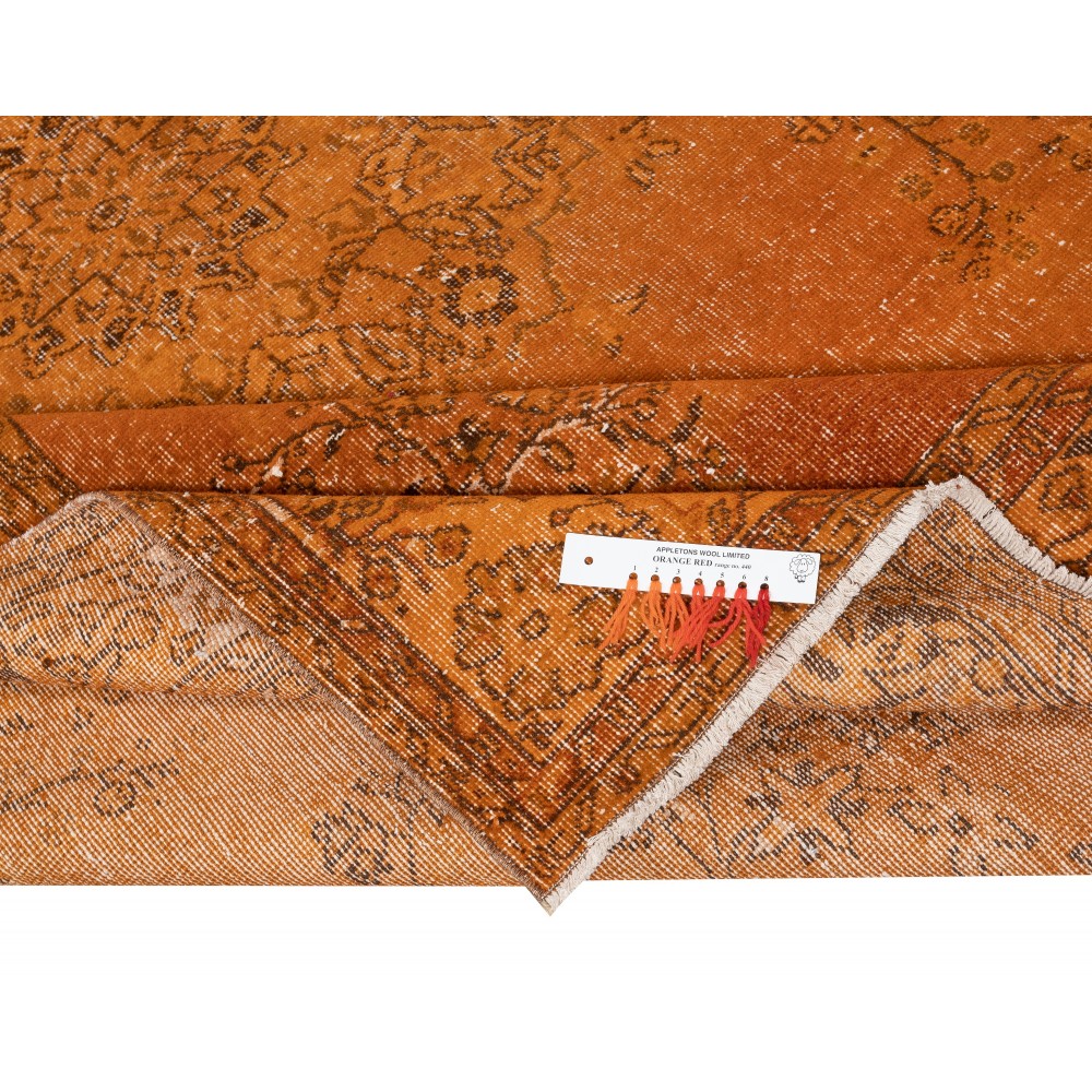 Orange Overdyed Vintage Turkish Area Rug. Hand-Knotted Wool Carpet for Modern Interiors Orange Overdyed Vintage Turkish Area Rug. Hand-Knotted Wool Carpet for Modern Interiors