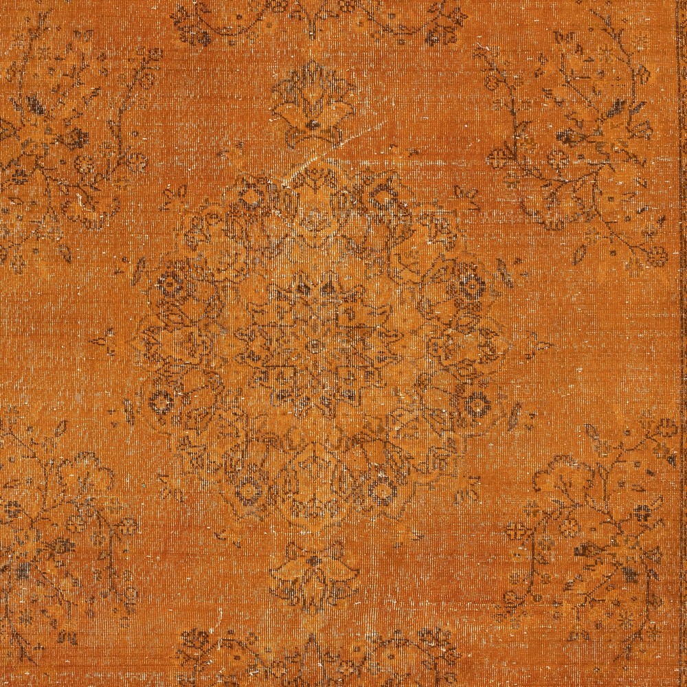 Orange Overdyed Vintage Turkish Area Rug. Hand-Knotted Wool Carpet for Modern Interiors Orange Overdyed Vintage Turkish Area Rug. Hand-Knotted Wool Carpet for Modern Interiors