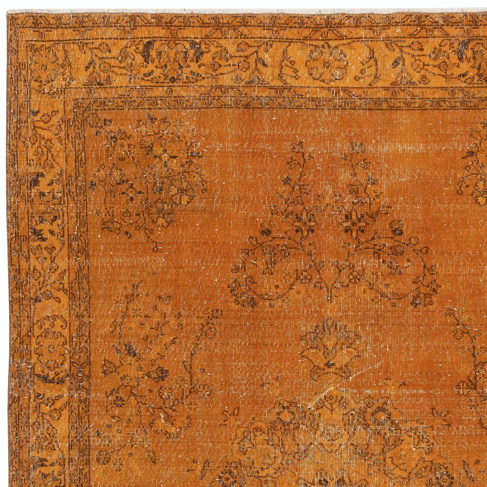 Orange Overdyed Vintage Turkish Area Rug. Hand-Knotted Wool Carpet for Modern Interiors Orange Overdyed Vintage Turkish Area Rug. Hand-Knotted Wool Carpet for Modern Interiors