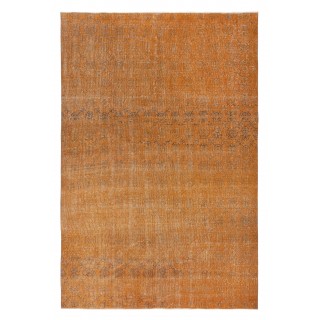 Overdyed Orange Wool Rug. Handmade Turkish Vintage Area Rug for Modern Living Room