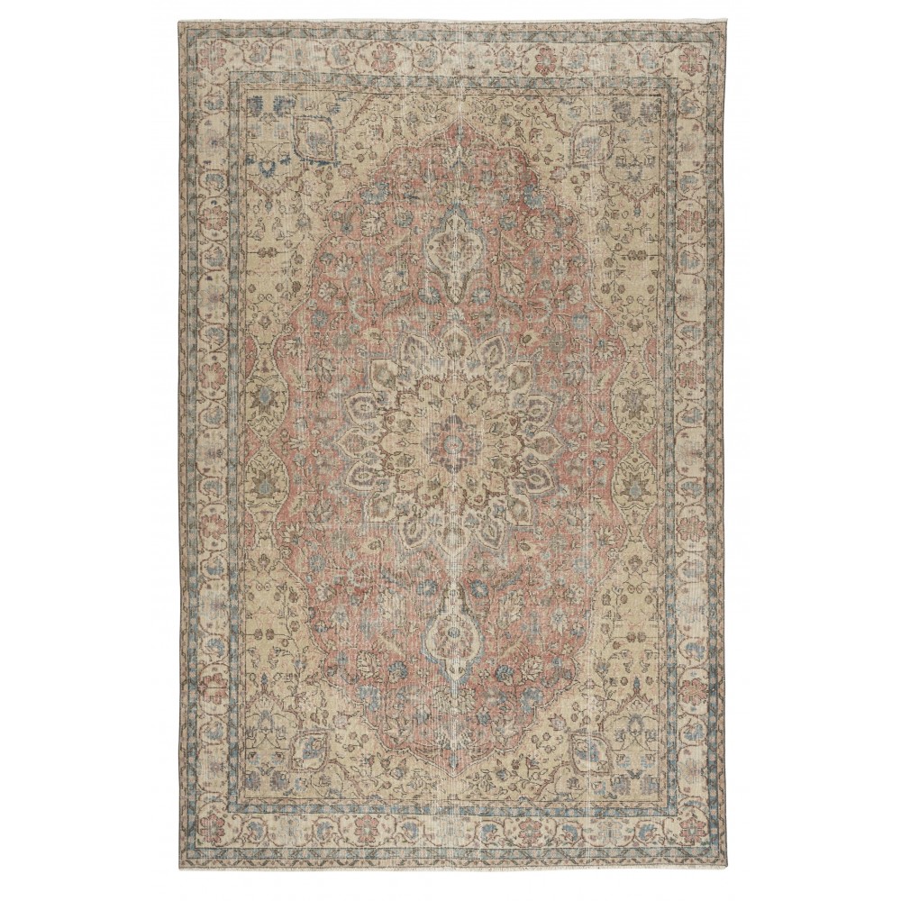 Vintage Turkish Area Rug. Hand-knotted Wool Carpet with Medallion Design