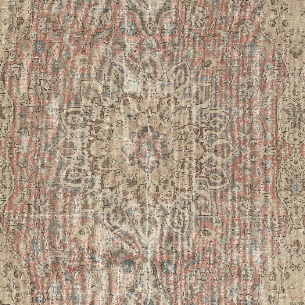 Vintage Turkish Area Rug. Hand-knotted Wool Carpet with Medallion Design