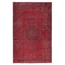 Vintage Red Wool Area Rug. Handmade Turkish Rug for Contemporary Spaces