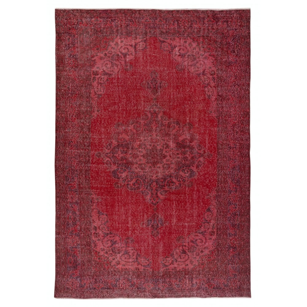 Vintage Handmade Wool Rug. Red Turkish Area Rug for Modern Home Vintage Handmade Wool Rug. Red Turkish Area Rug for Modern Home
