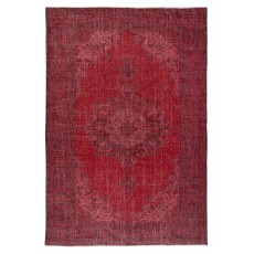 Vintage Handmade Wool Rug. Red Turkish Area Rug for Modern Home