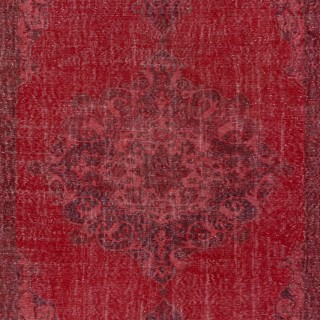 Vintage Handmade Wool Rug. Red Turkish Area Rug for Modern Home