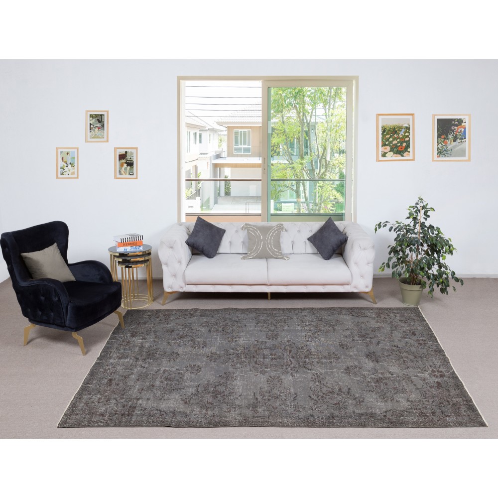 Gray Redyed Vintage Turkish Wool Rug. Handmade and Hand-Knotted Area Carpet for Modern Interiors Gray Redyed Vintage Turkish Wool Rug. Handmade and Hand-Knotted Area Carpet for Modern Interiors