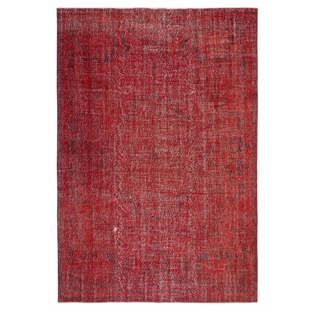 Modern Red Turkish Rug for Bedroom. Vintage Handmade Wool Area Rug for Living Room Modern Red Turkish Rug for Bedroom. Vintage Handmade Wool Area Rug for Living Room