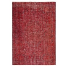 Modern Red Turkish Rug for Bedroom. Vintage Handmade Wool Area Rug for Living Room