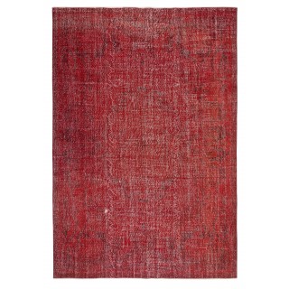 Modern Red Turkish Rug for Bedroom. Vintage Handmade Wool Area Rug for Living Room