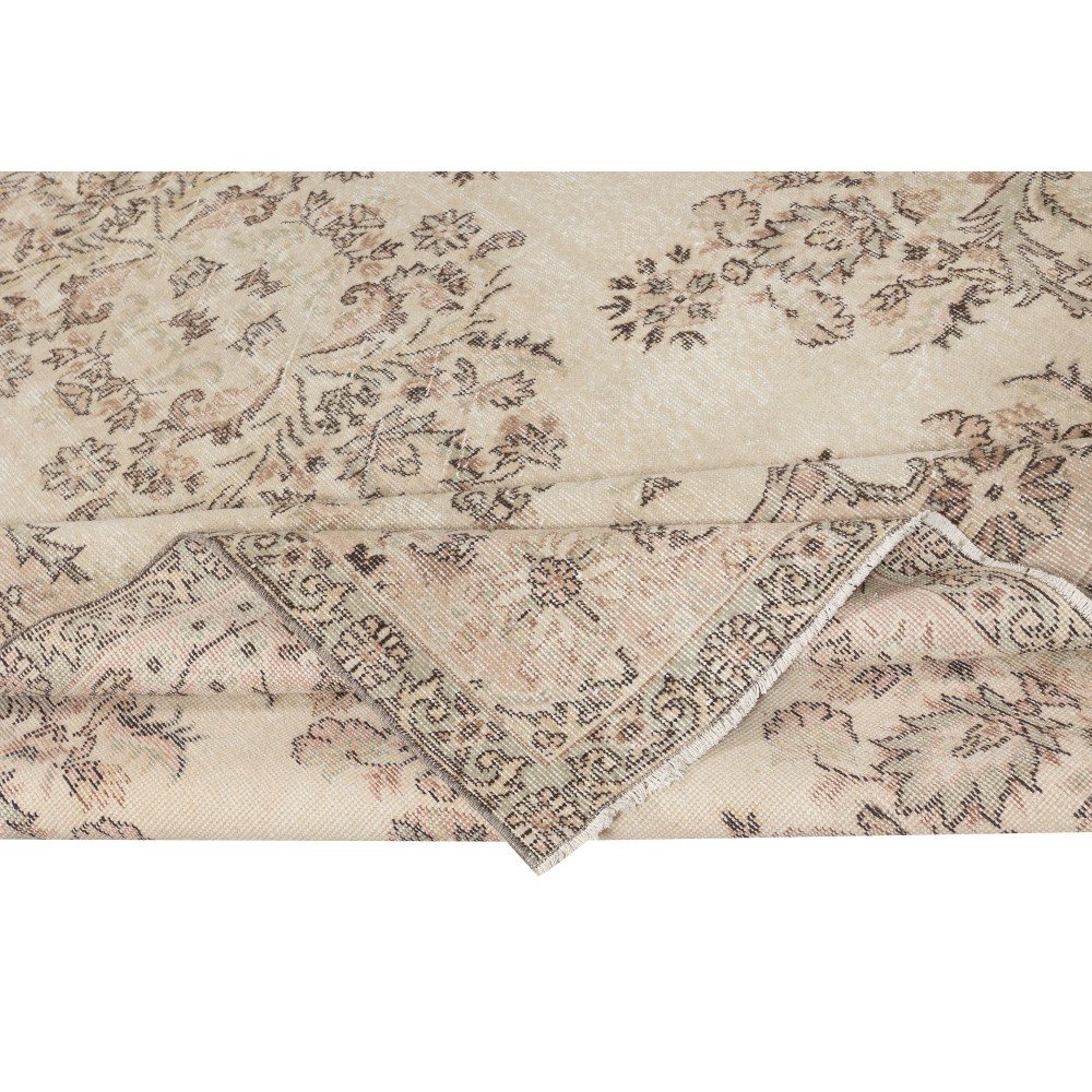 Vintage Beige Hand-Knotted Wool Rug. Turkish Garden Design Carpet for Farmhouse, Cottage, or Country House Vintage Beige Hand-Knotted Wool Rug. Turkish Garden Design Carpet for Farmhouse, Cottage, or Country House
