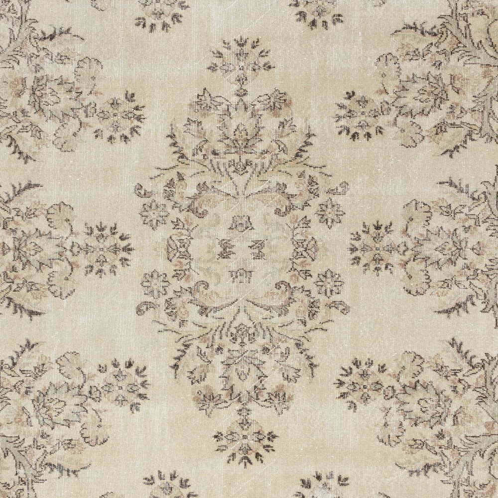 Vintage Beige Hand-Knotted Wool Rug. Turkish Garden Design Carpet for Farmhouse, Cottage, or Country House Vintage Beige Hand-Knotted Wool Rug. Turkish Garden Design Carpet for Farmhouse, Cottage, or Country House