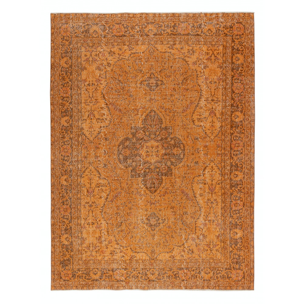 Handmade Turkish Wool Area Rug. Vintage Overdyed Orange Rug for Modern Home Handmade Turkish Wool Area Rug. Vintage Overdyed Orange Rug for Modern Home
