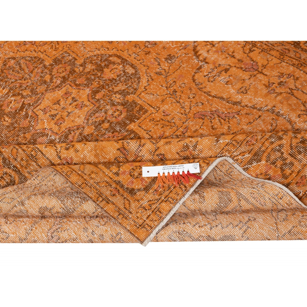 Handmade Turkish Wool Area Rug. Vintage Overdyed Orange Rug for Modern Home Handmade Turkish Wool Area Rug. Vintage Overdyed Orange Rug for Modern Home