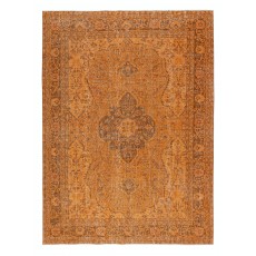 Handmade Turkish Wool Area Rug. Vintage Overdyed Orange Rug for Modern Home