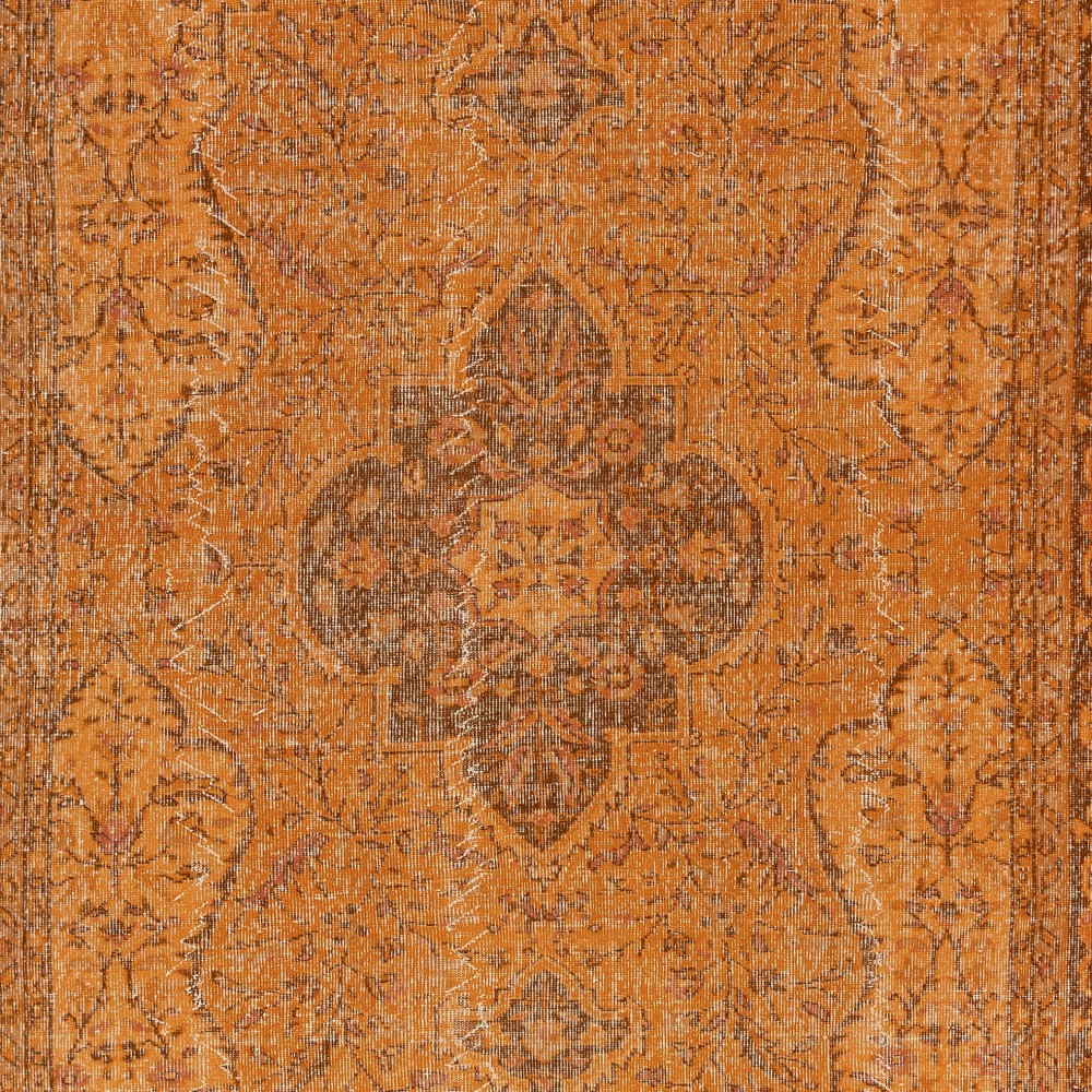 Handmade Turkish Wool Area Rug. Vintage Overdyed Orange Rug for Modern Home Handmade Turkish Wool Area Rug. Vintage Overdyed Orange Rug for Modern Home