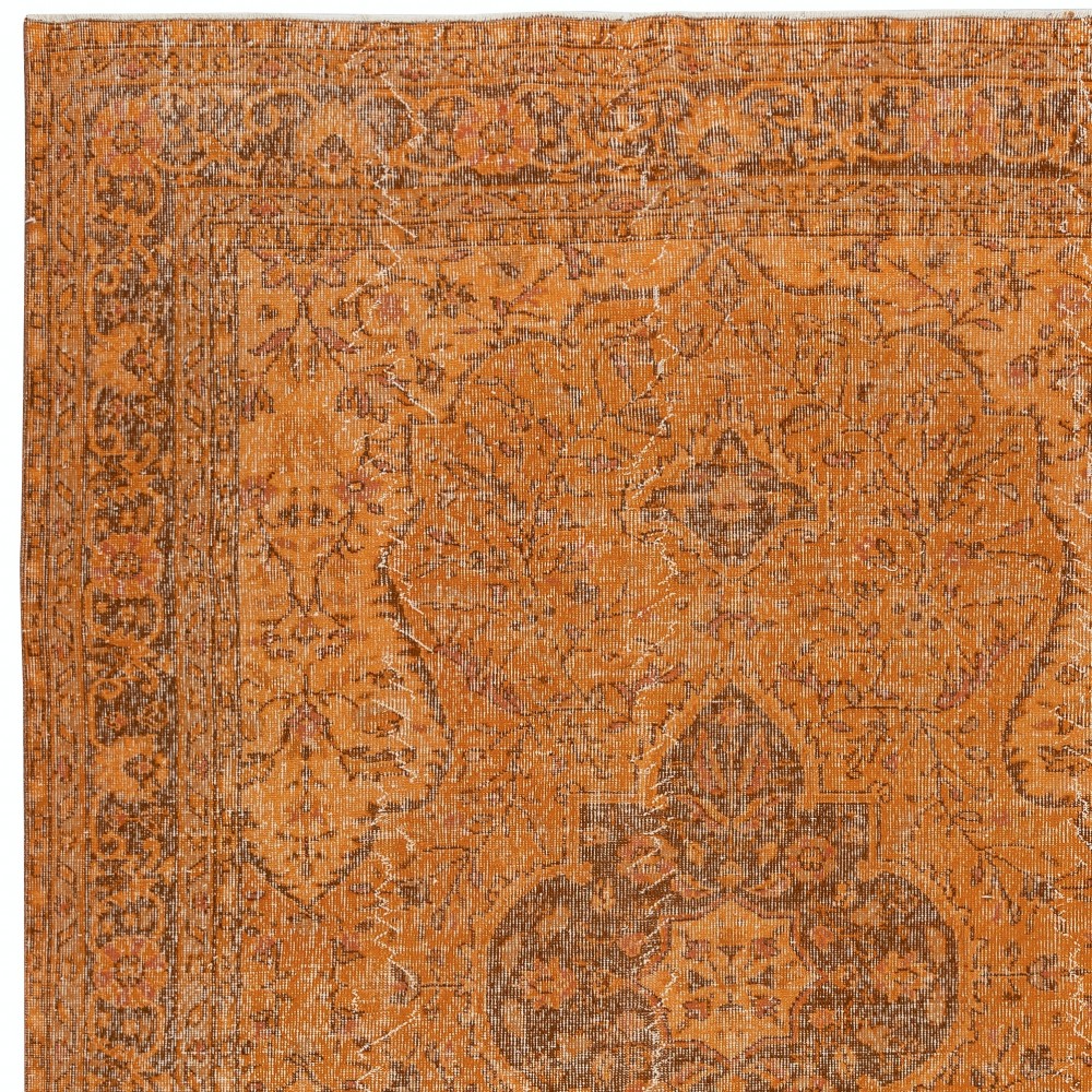 Handmade Turkish Wool Area Rug. Vintage Overdyed Orange Rug for Modern Home Handmade Turkish Wool Area Rug. Vintage Overdyed Orange Rug for Modern Home