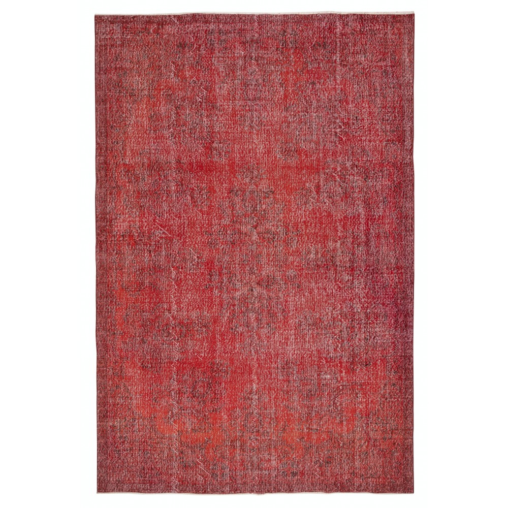 Red Overdyed Vintage Area Rug, Handwoven and Handknotted in Turkey for Modern Interiors Red Overdyed Vintage Area Rug, Handwoven and Handknotted in Turkey for Modern Interiors