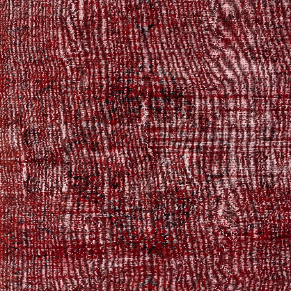 Handmade Turkish Wool Rug. Vintage Red Overdyed Area Rug for Living Room