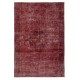 Handmade Turkish Wool Rug. Vintage Red Overdyed Area Rug for Living Room