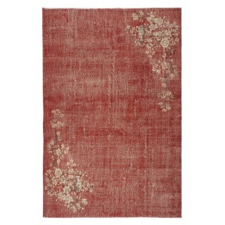 One-of-a-pair Vintage Hand-Knotted Chinese Art Deco Design Red Area Rug