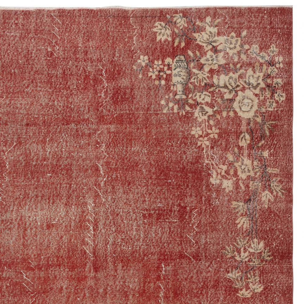 One-of-a-pair Vintage Hand-Knotted Chinese Art Deco Design Red Area Rug One-of-a-pair Vintage Hand-Knotted Chinese Art Deco Design Red Area Rug