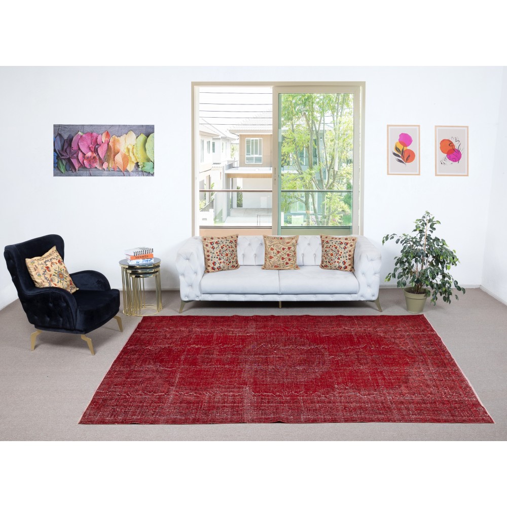 Vintage Red Wool Area Rug. Handmade Turkish Rug for Contemporary Spaces Vintage Red Wool Area Rug. Handmade Turkish Rug for Contemporary Spaces
