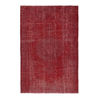 Vintage Red Wool Area Rug. Handmade Turkish Rug for Contemporary Spaces