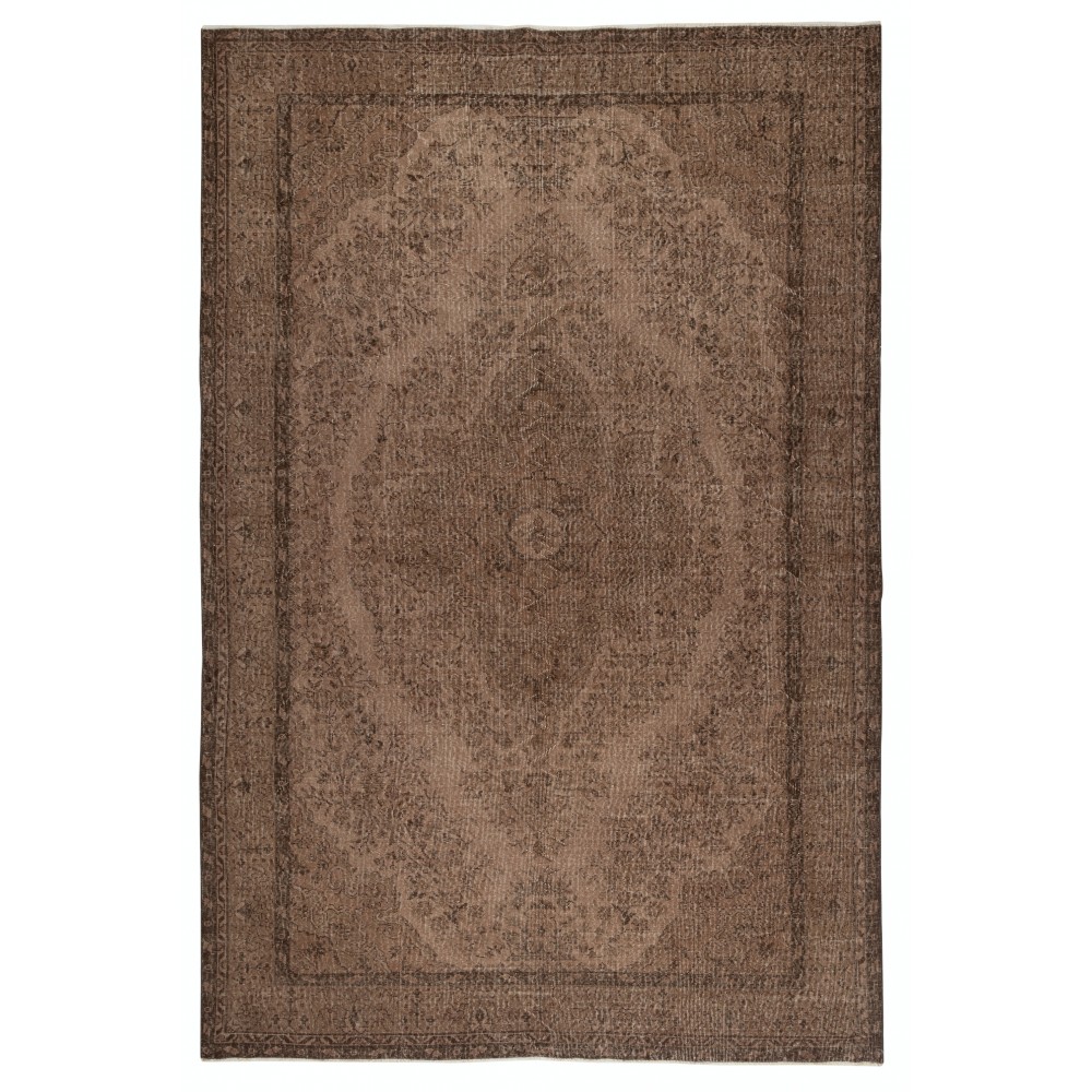 Vintage Handmade Wool Rug. Brown Turkish Area Rug for Modern Home and office