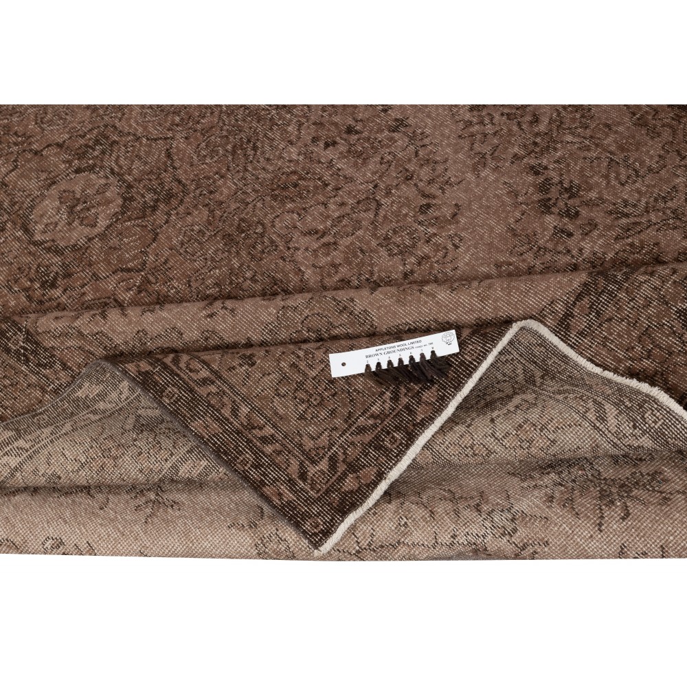 Vintage Handmade Wool Rug. Brown Turkish Area Rug for Modern Home and office