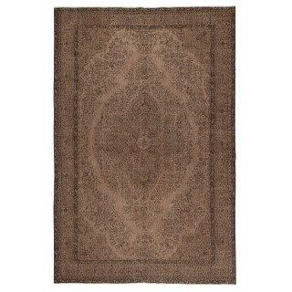 Vintage Handmade Wool Rug. Brown Turkish Area Rug for Modern Home and office