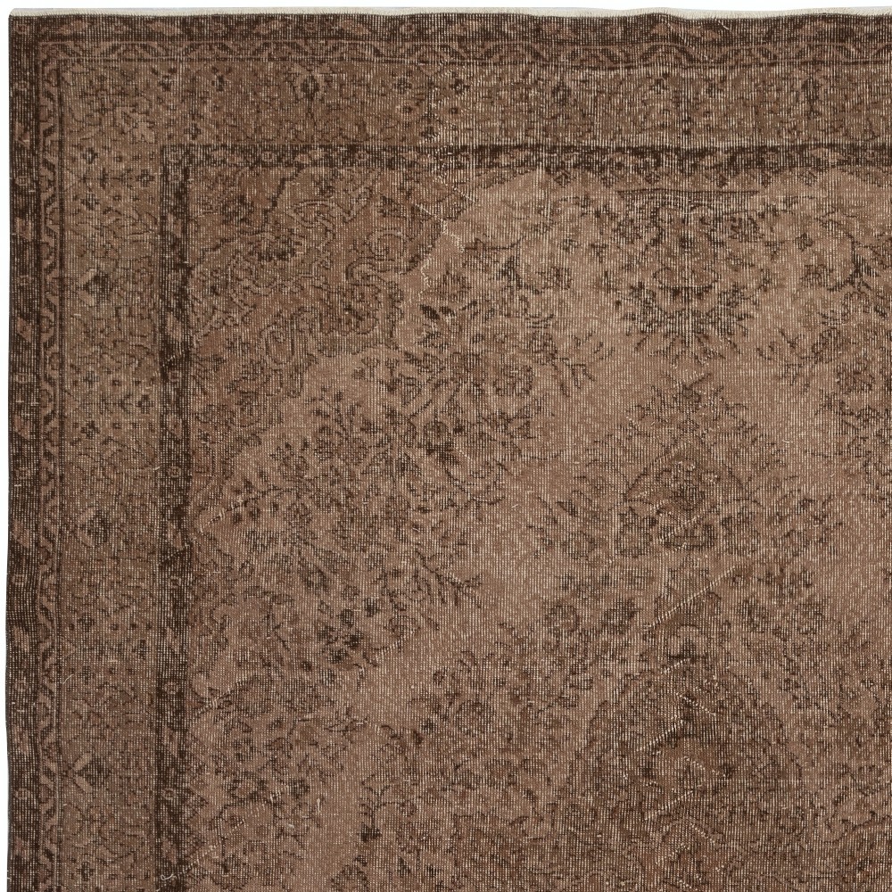 Vintage Handmade Wool Rug. Brown Turkish Area Rug for Modern Home and office