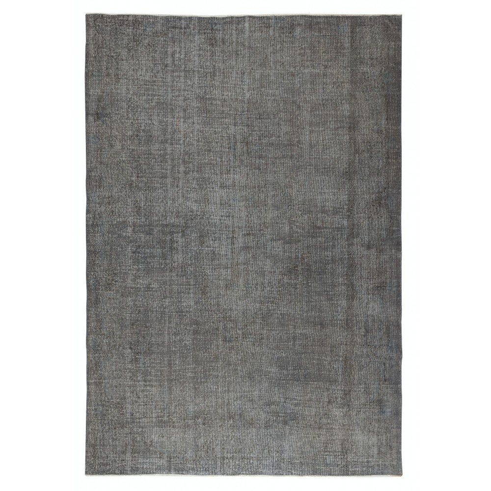Vintage Wool Area Rug Overdyed in Gray for Modern Interiors. Hand-knotted in Turkey