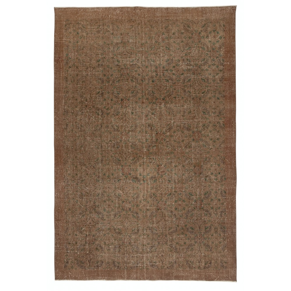 Hand-knotted Vintage Turkish Wool Area Rug Overdyed in Brown for Modern Interiors