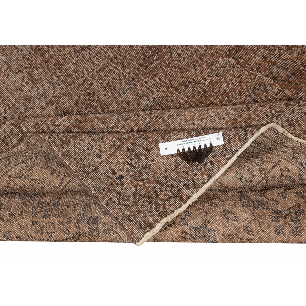 Brown Overdyed Handmade Wool Rug. Vintage Turkish Area Rug for Living Room