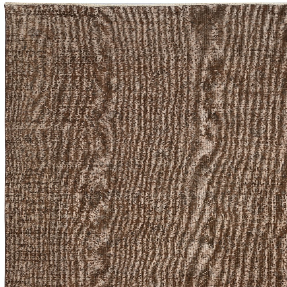 Brown Overdyed Handmade Wool Rug. Vintage Turkish Area Rug for Living Room
