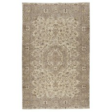 Handmade Vintage Turkish Beige Area Rug. Natural Wool and Cotton Carpet for Rustic or Country Style Home