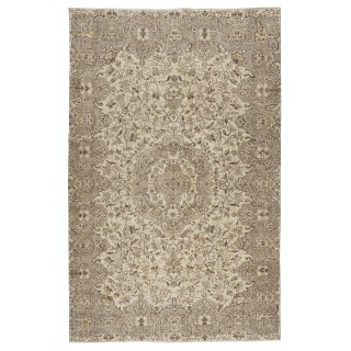 Handmade Vintage Turkish Beige Area Rug. Natural Wool and Cotton Carpet for Rustic or Country Style Home