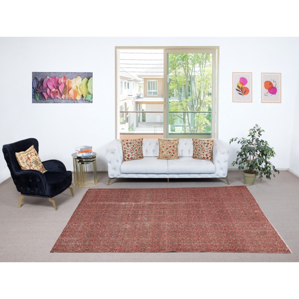 Hand-knotted Vintage Turkish Red Wool Area Rug with Floral Design for Home and Office Decor Hand-knotted Vintage Turkish Red Wool Area Rug with Floral Design for Home and Office Decor