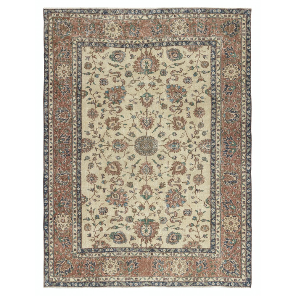 Authentic Vintage Turkish Beige Wool Area Rug with Floral Design. Hand-knotted in Turkey Authentic Vintage Turkish Beige Wool Area Rug with Floral Design. Hand-knotted in Turkey