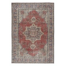 Traditional Vintage Handmade Turkish Area Rug. Hand-knotted Wool Carpet with Medallion Design