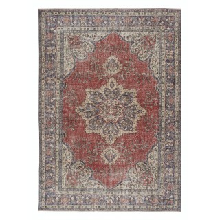Traditional Vintage Handmade Turkish Area Rug. Hand-knotted Wool Carpet with Medallion Design