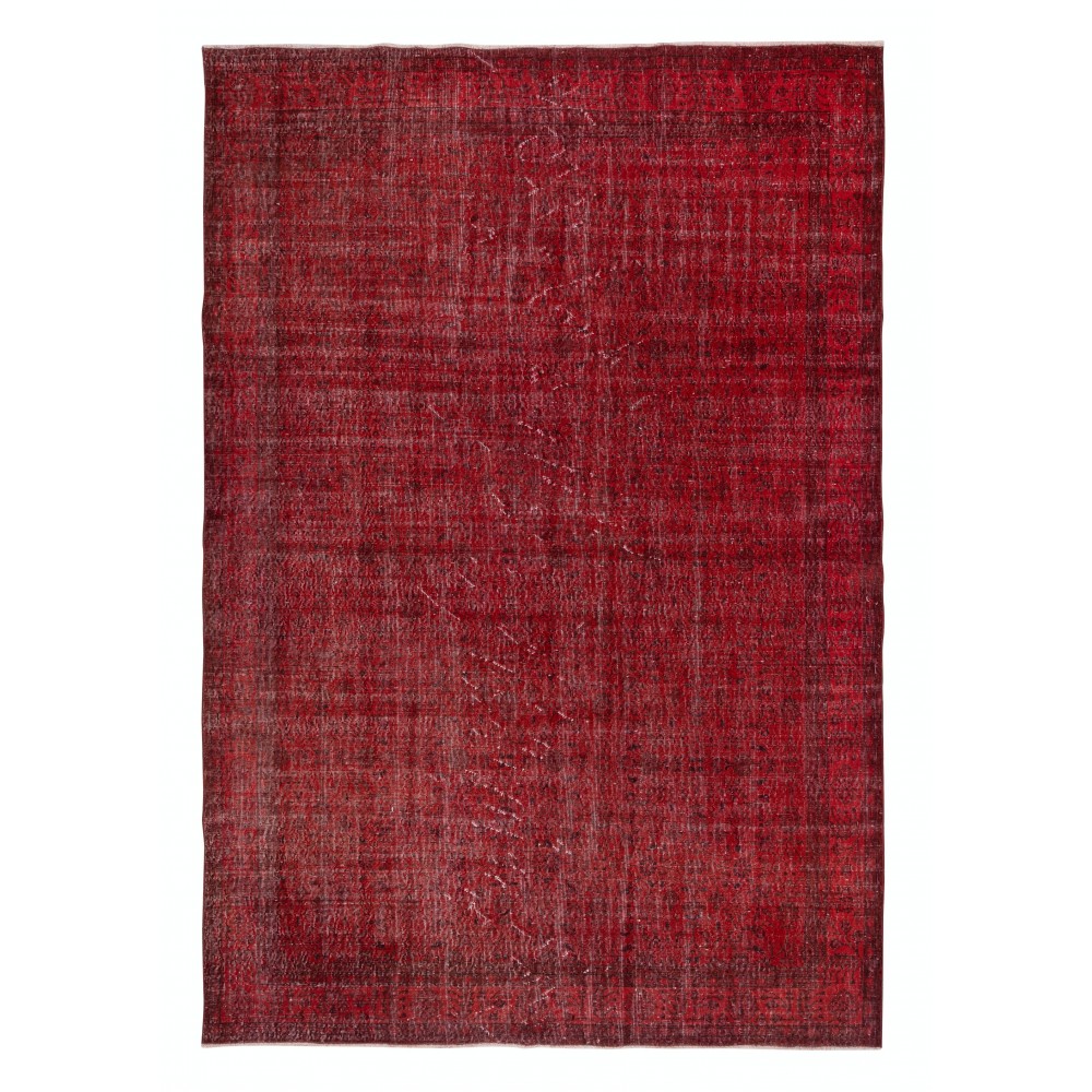 Hand-knotted Vintage Turkish Wool Area Rug Overdyed in Red for Modern Interiors Hand-knotted Vintage Turkish Wool Area Rug Overdyed in Red for Modern Interiors
